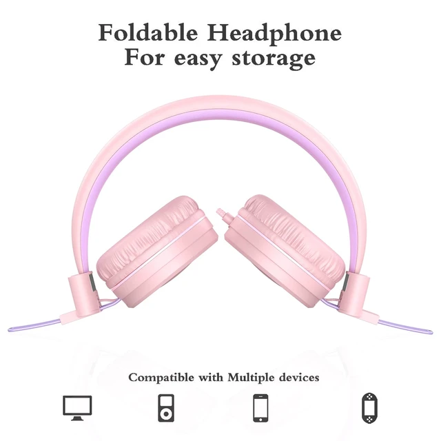 Alt view image 4 of 6 - i37 Kids Headphones for School Child Girls Boys Teens, Peach/Purple Foldable Adjustable Lightweight, 3.5mm Audio Jack On Ear Headphones for Smartphones Chromebook Computer PC Tablets Travel