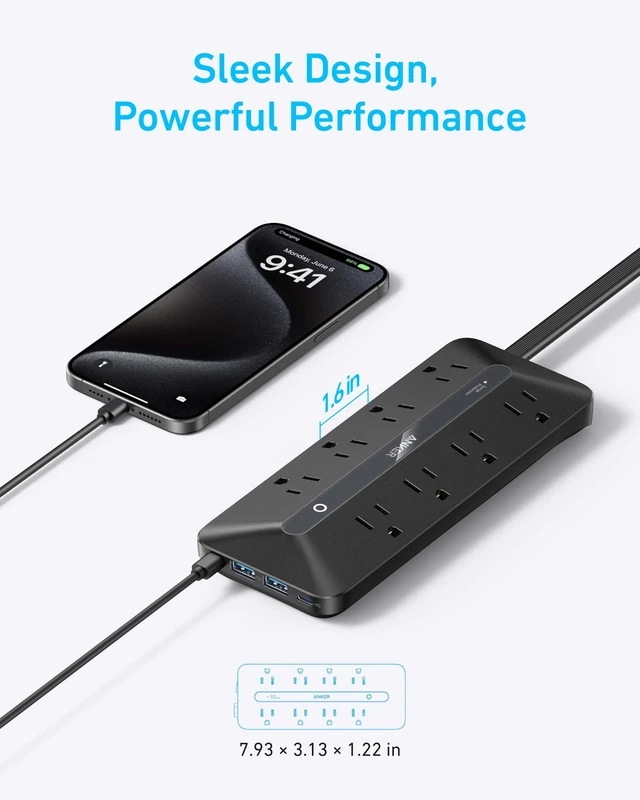Alt view image 4 of 6 - Power Strip, 900J Surge Protector, 35W Max Flat Plug Extension Cord with Multiple Outlets, 8 AC, 2 USB A, 2 USB C, 5ft Outlet Extender, Dorm Room Essentials,Home Office