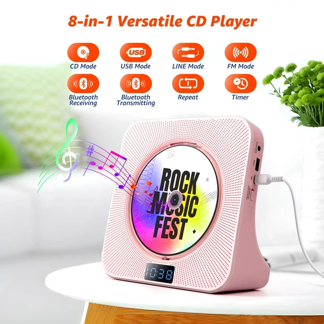 Alt view image 3 of 7 - Portable CD Player with Bluetooth, Hi-Fi Speakers & FM Radio Bluetooth transmitter & receiver, kpop compact CD player for kids & seniors, Hi-Fi stereo, sleep timer, USB/AUX, 5 CD formats