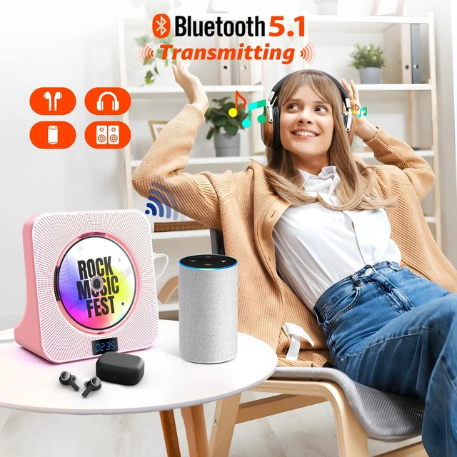 Alt view image 4 of 7 - Portable CD Player with Bluetooth, Hi-Fi Speakers & FM Radio Bluetooth transmitter & receiver, kpop compact CD player for kids & seniors, Hi-Fi stereo, sleep timer, USB/AUX, 5 CD formats