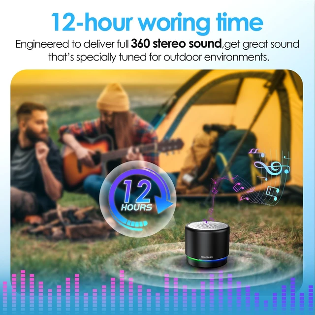 Alt view image 4 of 7 - Portable Bluetooth Speaker Case Packed, Mini Speaker, Noise Mic 12H Battery Life, Metal Cover,TWS Pairing, Wireless Speaker with RGB Lights for Home/Travel/Outdoor/Car/Beach by Music Lovers