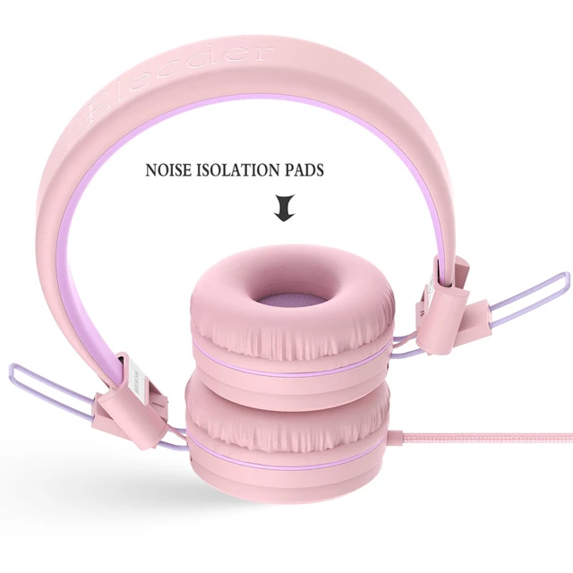 Alt view image 6 of 6 - i37 Kids Headphones for School Child Girls Boys Teens, Peach/Purple Foldable Adjustable Lightweight, 3.5mm Audio Jack On Ear Headphones for Smartphones Chromebook Computer PC Tablets Travel