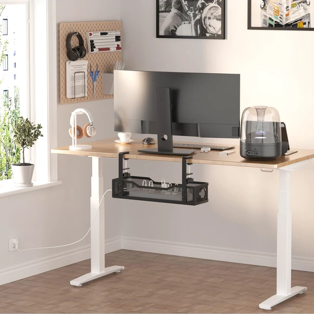 Alt view image 7 of 7 - Under Desk Cable Management Large, 16" Cable Management Box for Table Thickness up to 3", Wire Cord Organizer with Clamp No Drill, No Damage to Desk (Black)
