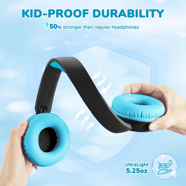 Alt view image 4 of 7 - BTH22 Kids Bluetooth Headphones for Toddler Travel, 60H Play Time SafeSound Tech3.0, Stereo Sound, USB C Fast Charging, AUX Cable, Kids Wireless Headphones for Girls/Boys/Tablet/PC/School