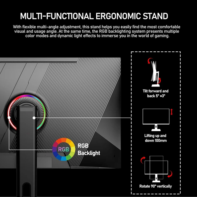 Alt view image 5 of 7 - 27 inch IPS PC Screen, 4K 160Hz Gaming Computer Monitor 3440×1440 Resolution,1ms, FreeSync, 100%sRGB, HDMI 2.1, DisplayPort,Height-adjustable and swivel,Black