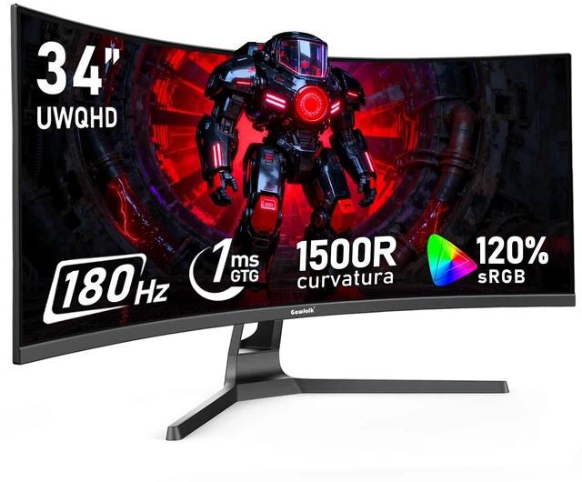 Main image of 34 Inch Ultrawide Curved 180Hz Gaming Monitor,UWQHD PC Screen 21:9 aspect ratio,3440x1440 Resolution,1500R,120%sRGB,Adaptive Sync,178° Viewing Angle,Display Port 1.4HDMI 2.0,Black