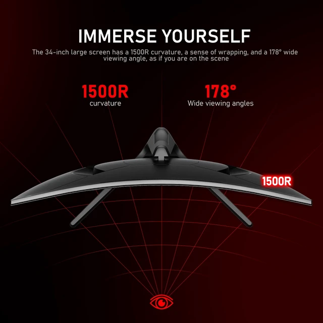 Alt view image 4 of 7 - 34 Inch Ultrawide Curved 180Hz Gaming Monitor,UWQHD PC Screen 21:9 aspect ratio,3440x1440 Resolution,1500R,120%sRGB,Adaptive Sync,178° Viewing Angle,Display Port 1.4HDMI 2.0,Black