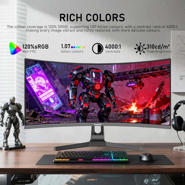 Alt view image 6 of 7 - 34 Inch Ultrawide Curved 180Hz Gaming Monitor,UWQHD PC Screen 21:9 aspect ratio,3440x1440 Resolution,1500R,120%sRGB,Adaptive Sync,178° Viewing Angle,Display Port 1.4HDMI 2.0,Black