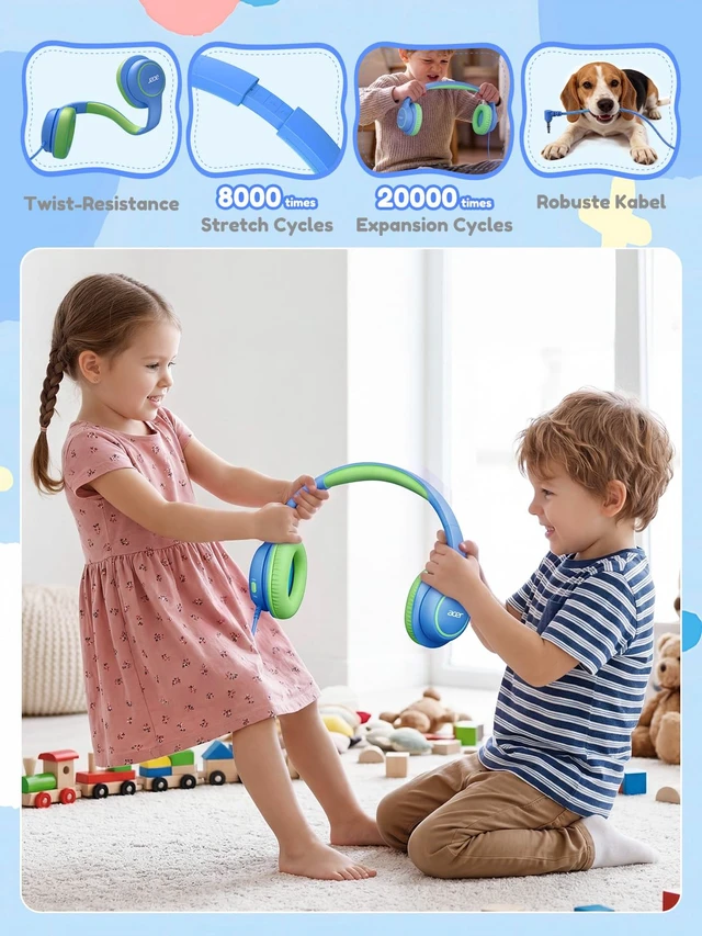 Alt view image 7 of 7 - OHW328 Kids Headphones Wired for School - Over Ear Design 85/94dB Safe Volume, 3.5mm Jack Foldable Headphones for Kids Boys Girls Classroom Yoto Player Chromebook Travel Blue Green