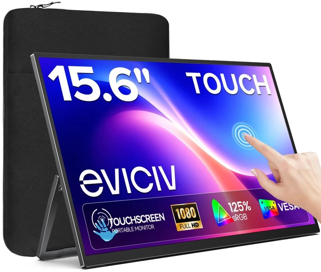 Main image of Portable Monitor Touchscreen 15.6" 10-Point Touch Travel Monitor 1080P IPS 125% sRGB, Stand & Speaker, Ultra-Slim, VESA & Sleeve, Eye Care, USB-C MINI HDMI, For Laptop Phone Game Consoles
