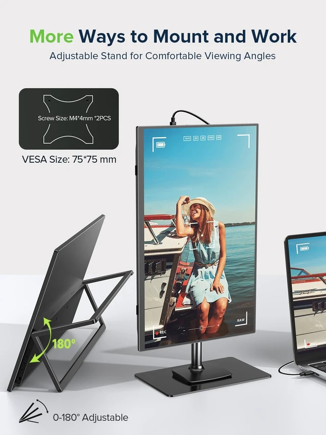 Alt view image 6 of 7 - Portable Monitor Touchscreen 15.6" 10-Point Touch Travel Monitor 1080P IPS 125% sRGB, Stand & Speaker, Ultra-Slim, VESA & Sleeve, Eye Care, USB-C MINI HDMI, For Laptop Phone Game Consoles