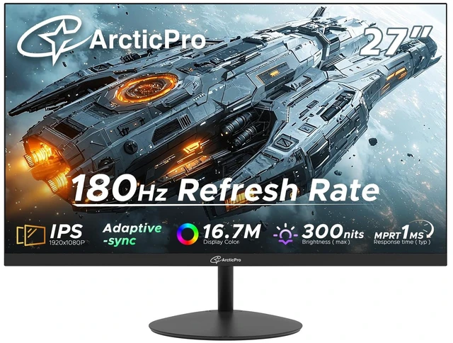 Main image of 27 Inch 180Hz Gaming Monitor, FHD 1080p Computer Monitor, IPS 1ms MPRT, Adaptive Sync, HDMI & DP Ports, 3-Sided Frameless, Enhanced Eye Care, VESA, Tilt Adjust