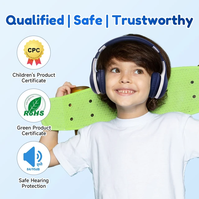 Alt view image 3 of 7 - K2 Kids Bluetooth Headphones for School/Travel,Built-in Mic, 2 Packs Volume Limited, 40H Playtime, Stereo Sound, Foldable Over-Ear Headphone for Kids/Toddler/Travel/Tablet, Blue&Pink