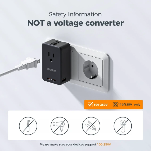 Alt view image 7 of 7 - Universal Travel Adapter 70W, Ultra Thin International Power Adapter 3 USB C 1 USB A, Worldwide Plug Adaptor for USA to Europe UK Italy Ireland Australian France Iceland Germany, Type C G A I