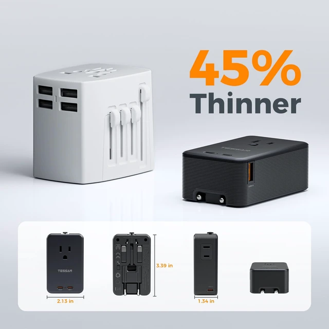 Alt view image 6 of 7 - Universal Travel Adapter 70W, Ultra Thin International Power Adapter 3 USB C 1 USB A, Worldwide Plug Adaptor for USA to Europe UK Italy Ireland Australian France Iceland Germany, Type C G A I