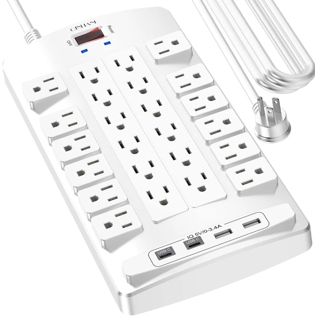 Main image of Surge Protector Power Strip - 20Ft Flat Plug Heavy Duty Extension Cord with 24 Outlets and 4 USB Ports(2 USB-C Ports), 4100J, for Home, Office, Dorm, ETL Listed, White