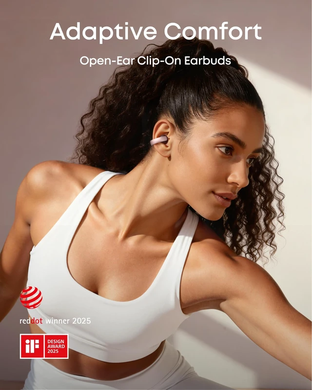 Alt view image 2 of 7 - AeroClip by Anker Open Ear Earbuds, Clip On Earbuds, Open Ring Ultra-Comfort for Running Workout, Stable, Power Bass, Hi-Res, 32H Playtime, Bluetooth 5.4, IP55 Water-Resistant, Clear Calls