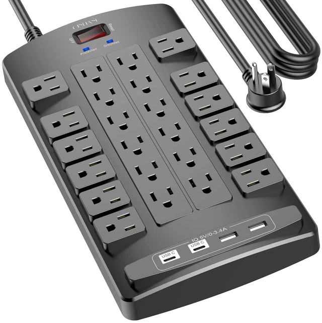 Main image of Surge Protector Power Strip - 20Ft Flat Plug Heavy Duty Extension Cord with 24 Outlets and 4 USB Ports(1 USB-C Ports), 4100J, for Home, Office, Dorm, ETL Listed, Black