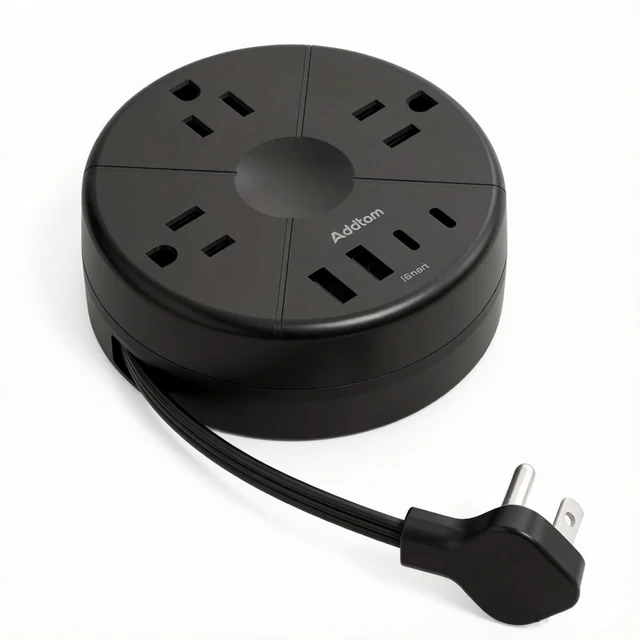 Main image of Travel Power Strip - Cruise Ship Essentials with 5ft Retractable Cord Flat Plug Power Strip, 3 Outlets 4 USB (2 USB C), Non Surge Protector for Travel/Cruise/Home/Dorm/Office, ETL Listed, Black