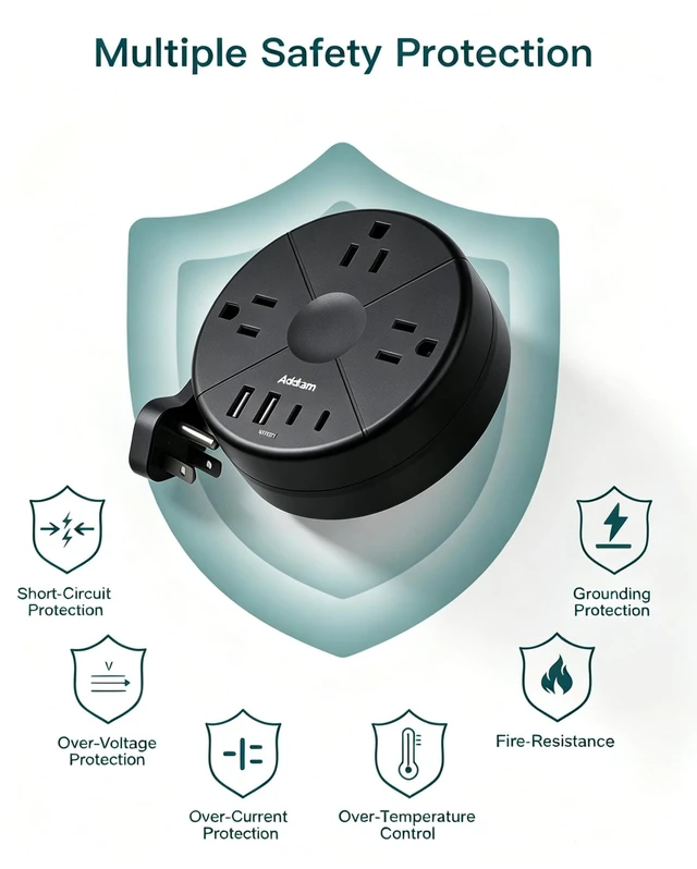 Alt view image 6 of 6 - Travel Power Strip - Cruise Ship Essentials with 5ft Retractable Cord Flat Plug Power Strip, 3 Outlets 4 USB (2 USB C), Non Surge Protector for Travel/Cruise/Home/Dorm/Office, ETL Listed, Black