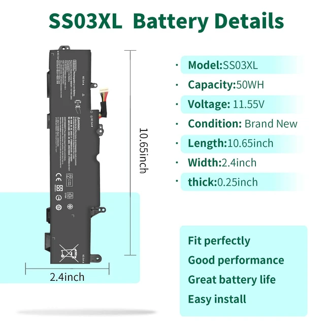 Alt view image 2 of 7 - SS03XL 933321-855 Battery for HP EliteBook 840 G5,EliteBook 730 735 740 G5 EliteBook 745 830 846 G5, 735 745 830 840 G6 ZBook 14U G6 HSN-I13C-4 HSN-112C HSTNN-LB8G 932823-421 932823-1C1 SS03050XL