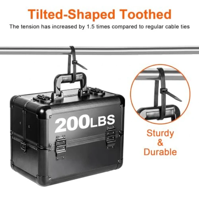 Alt view image 3 of 7 - 12" Cable Zip Ties Heavy Duty, 200 LBS Test Tilted Tooth, 80 Pack Tilted Tooth Double Sided Wire Tie,Industrial Strength,Self-Locking,UV-Resistant,UL Listed,Indoor Outdoor Use,Patented Design