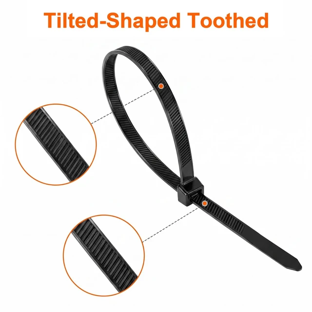 Alt view image 2 of 7 - 12" Cable Zip Ties Heavy Duty, 200 LBS Test Tilted Tooth, 80 Pack Tilted Tooth Double Sided Wire Tie,Industrial Strength,Self-Locking,UV-Resistant,UL Listed,Indoor Outdoor Use,Patented Design