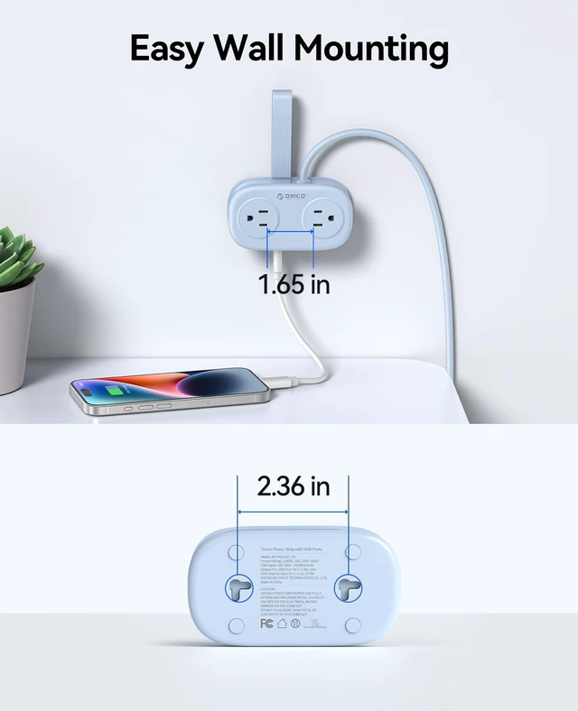 Alt view image 6 of 7 - Cruise Approved Travel Power Strip, 4FT Wrap-Around Extension Cord with 4 AC Outlets 3 USB Ports (1 USB C), 45° Flat Plug, Non Surge Protector for Travel, Cruise Ship ETL Listed-AP3