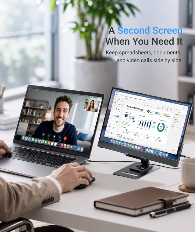 Alt view image 2 of 7 - Portable Monitor for Laptop,15.6 Inch USB C Screen Extender with Adjustable Stand,Dual USB C,Mini HDMI Monitor Portatil for Laptop,Mac,mini PC,Built-in Speakers,300nit Brightness