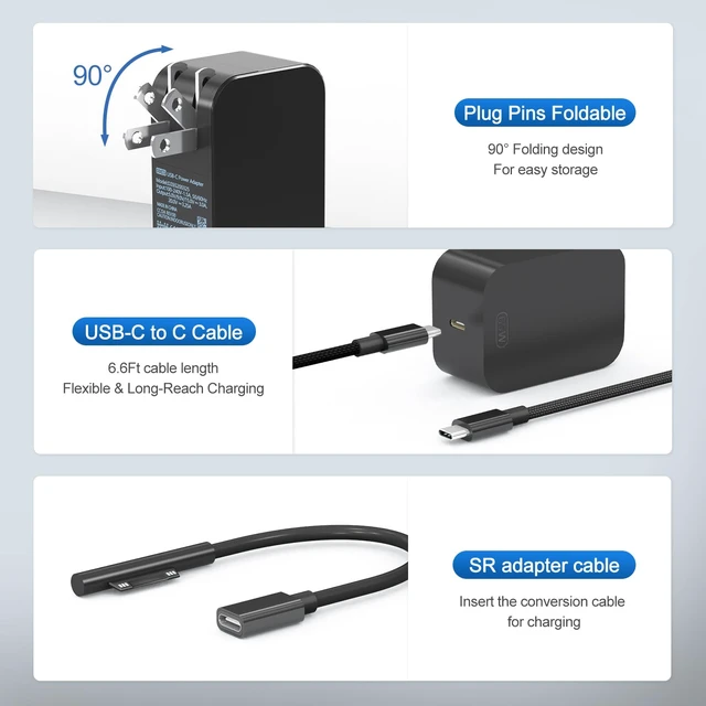 Alt view image 6 of 7 - New 65W Surface Pro ChargerMicrosoft Surface Charge Compatible with Surface Pro 12/11/10/9/8/7+/7/6/5/4/X Power Adapter, Microsoft Surface Book 1 2 3, Both Microsoft Surface Laptop/Tablet