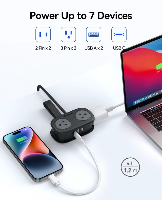 Alt view image 7 of 7 - Cruise Approved Travel Power Strip, 4FT Wrap-Around Extension Cord with 4 AC Outlets 3 USB Ports (1 USB C), 45° Flat Plug Compact for Hotel Travel Essentials ETL Listed-AP3