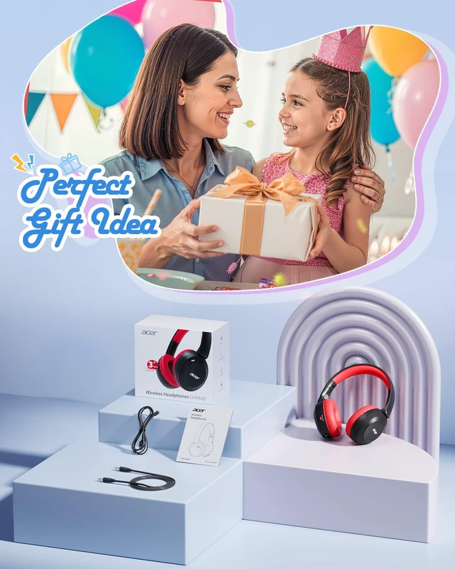 Alt view image 5 of 7 - Kids Bluetooth Headphones, 85/94dB Volume Limiter, Foldable Wireless Over-Ear Headphones for iPad, Travel, 60H Playtime, Bluetooth 6.0, Built-in Mic, Black Red