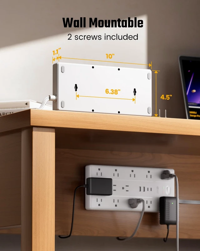 Alt view image 7 of 7 - 6Ft Extension Cord with Multiple Outlets, Flat Plug Power Strip 2100J, 13AC 2 USB C 2 USB A Charging Ports, Surge Protector, Desk Charging Station, Home Office, College Dorm Room Essentials
