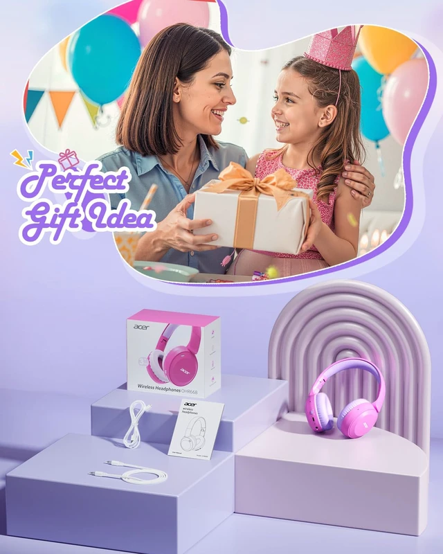 Alt view image 5 of 7 - Kids Bluetooth Headphones, 85/94dB Volume Limiter, Foldable Wireless Over-Ear Headphones for iPad, Travel, 60H Playtime, Bluetooth 6.0, Built-in Mic, Pink