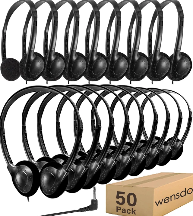 Main image of 50 Pack Classroom Headphones Bulk for School Kids Students, Wholeslae Wired Durable Earphones Class Set for Children Toddler Teens Boys Girls and Adult (HY857,50 Black)
