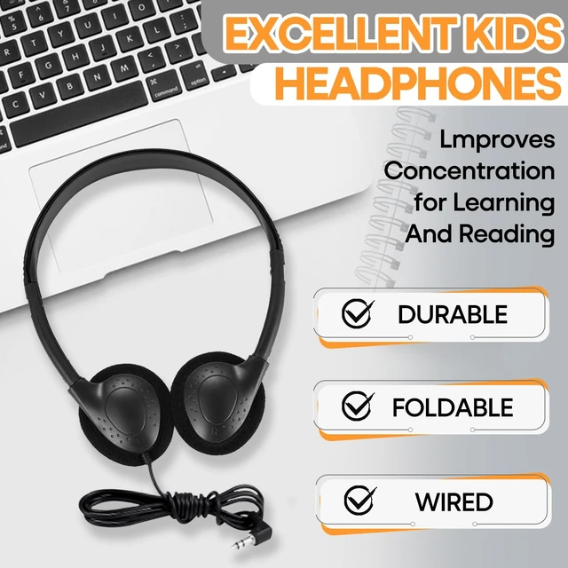 Alt view image 5 of 7 - 50 Pack Classroom Headphones Bulk for School Kids Students, Wholeslae Wired Durable Earphones Class Set for Children Toddler Teens Boys Girls and Adult (HY857,50 Black)
