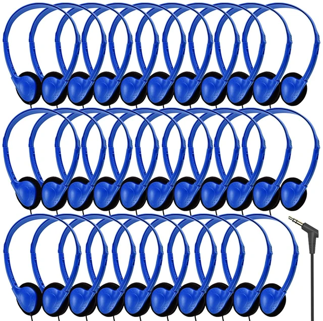 Main image of Bulk Earbud Headphones 50 Pack for School Classroom Kids, Wholesale Wired Durable Earphones Class Set for Students Children Toddler Teens Boys Girls and Adult (HY857,50 Blue)