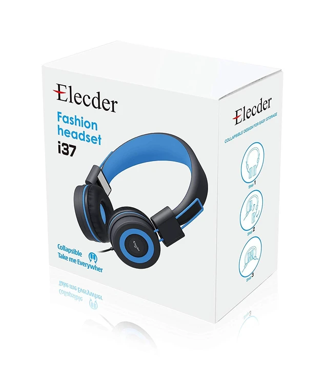 Alt view image 6 of 7 - i37 Kids Headphones for School Child Girls Boys Teens, Black/Blue Foldable Adjustable Lightweight, 3.5mm Audio Jack On Ear Headphones for Smartphones Chromebook Computer PC Tablets Travel