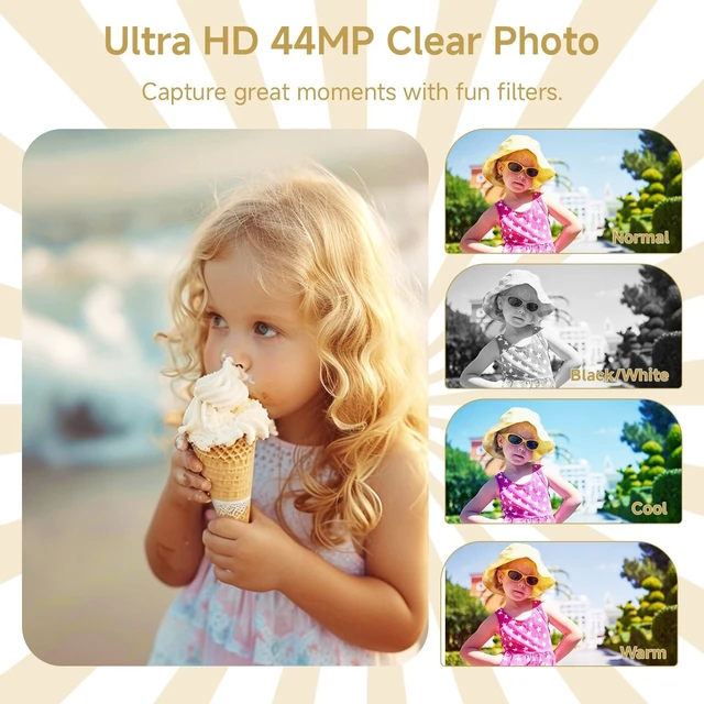 Alt view image 4 of 7 - Digital Camera, 2026 FHD 4K Autofocus Digital Camera with 64GB SD Card 16X Digital Zoom, Gold Cameras for Photography Portable Compact Point and Shoot Camera for Teens Adult Kids Gift