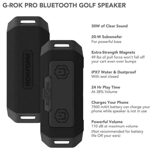 Alt view image 2 of 7 - G-ROK PRO, Wireless Golf Speaker with Bass, IPX7 Waterproof, Rugged Bluetooth Compatible, LED Display, Unlimited Pairing, Can Charge your Phone, Extra-Strength Magnetic Hold, Shock & Dustproof