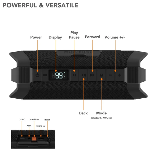 Alt view image 4 of 7 - G-ROK PRO, Wireless Golf Speaker with Bass, IPX7 Waterproof, Rugged Bluetooth Compatible, LED Display, Unlimited Pairing, Can Charge your Phone, Extra-Strength Magnetic Hold, Shock & Dustproof