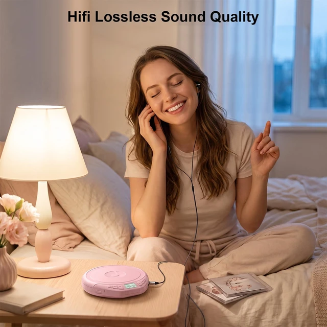 Alt view image 6 of 7 - Portable CD Player with Earphones CD Player for Car CD Dsicman with Anti-Skip Shockproof with LCD Display Support PROG Memory Repeat Function