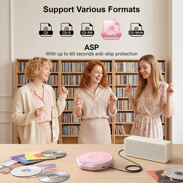 Alt view image 2 of 7 - Portable CD Player with Earphones CD Player for Car CD Dsicman with Anti-Skip Shockproof with LCD Display Support PROG Memory Repeat Function