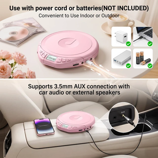 Alt view image 3 of 7 - Portable CD Player with Earphones CD Player for Car CD Dsicman with Anti-Skip Shockproof with LCD Display Support PROG Memory Repeat Function
