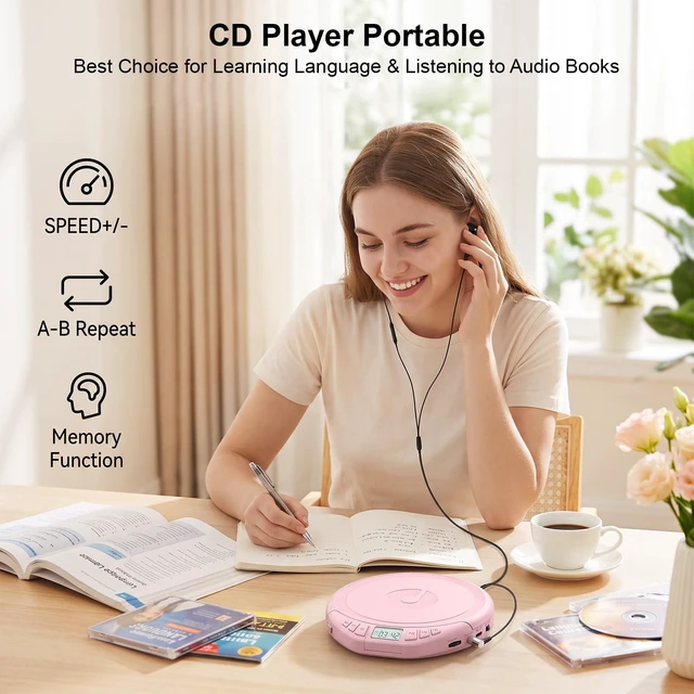 Alt view image 4 of 7 - Portable CD Player with Earphones CD Player for Car CD Dsicman with Anti-Skip Shockproof with LCD Display Support PROG Memory Repeat Function