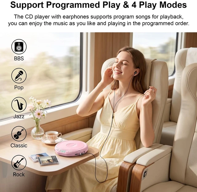 Alt view image 5 of 7 - Portable CD Player with Earphones CD Player for Car CD Dsicman with Anti-Skip Shockproof with LCD Display Support PROG Memory Repeat Function