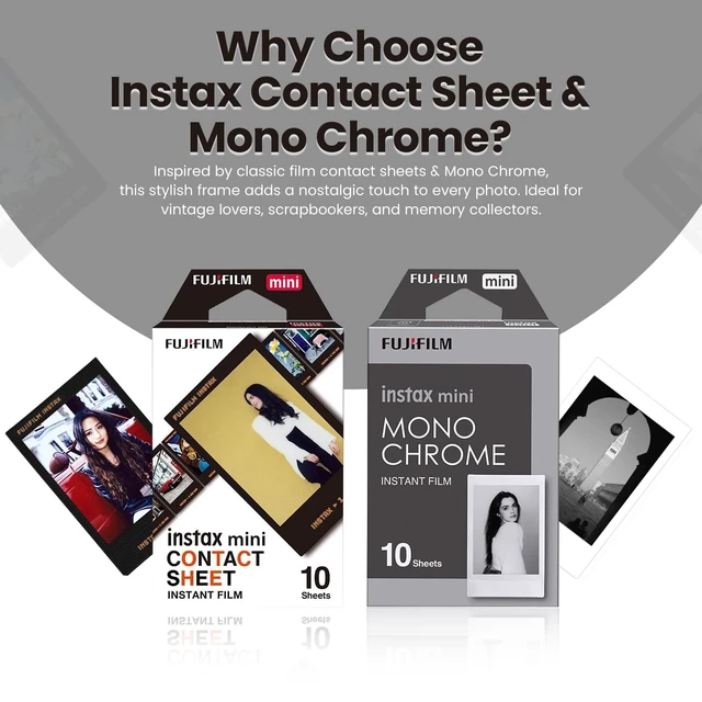 Alt view image 3 of 6 - Instax Mini Contact Instant Film 10 Sheets + Mono Chrome 10 Sheets + BluebirdSales Microfiber Cleaning Cloth Creative Photography Bundle (Mini Film Combo)