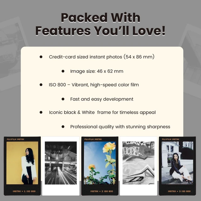Alt view image 6 of 6 - Instax Mini Contact Instant Film 10 Sheets + Mono Chrome 10 Sheets + BluebirdSales Microfiber Cleaning Cloth Creative Photography Bundle (Mini Film Combo)