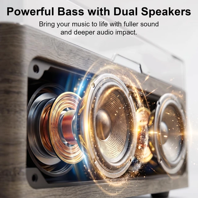 Alt view image 4 of 7 - CD Player for Home Retro, Bluetooth 5.4, Hi-Fi Speaker,FM Radio Portable wood CD music player 3600mAh rechargeable battery, room decor,vintage nostalgic record-style,gift for music lovers
