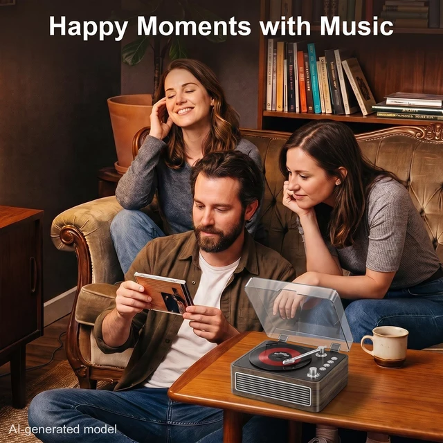 Alt view image 5 of 7 - CD Player for Home Retro, Bluetooth 5.4, Hi-Fi Speaker,FM Radio Portable wood CD music player 3600mAh rechargeable battery, room decor,vintage nostalgic record-style,gift for music lovers